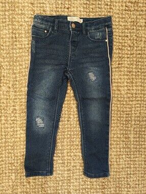 Zara Dark Blue Distressed Kids Jeans with Side Stripe